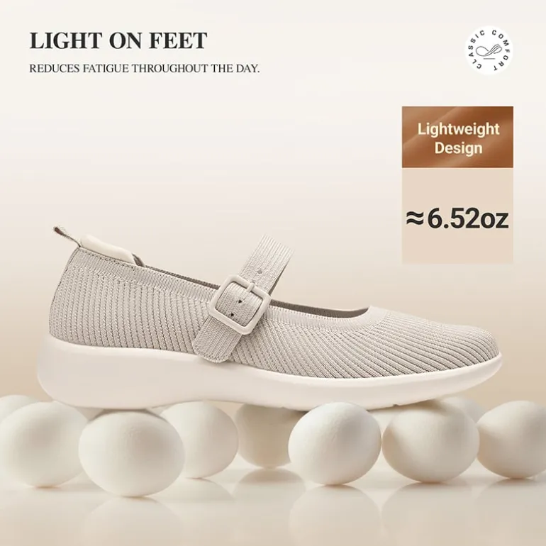 Ascenelle Women's Mary Jane Flats with Arch Support Knit Edition