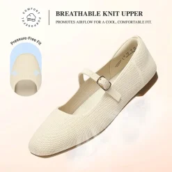 Ascenelle Women's Mary Jane Flats with Buckle Strap Knit Edition
