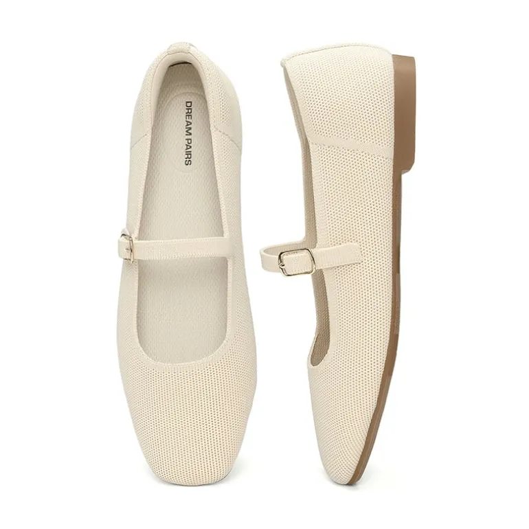 Ascenelle Women's Mary Jane Flats with Buckle Strap Knit Edition