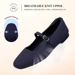 Ascenelle Women's Mary Jane Flats with Buckle Strap Knit Edition