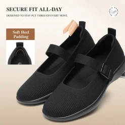 Ascenelle Women's Mary Jane Flats with Arch Support Knit Edition