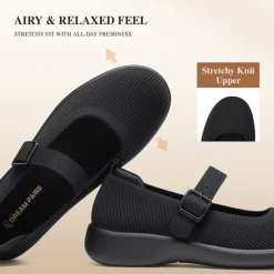 Ascenelle Women's Mary Jane Flats with Arch Support Knit Edition