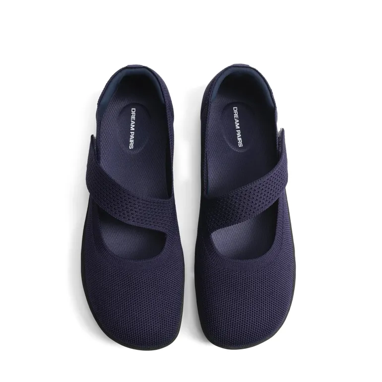 Ascenelle Women’s Wide-Sole Mary Jane Flats Knit Edition