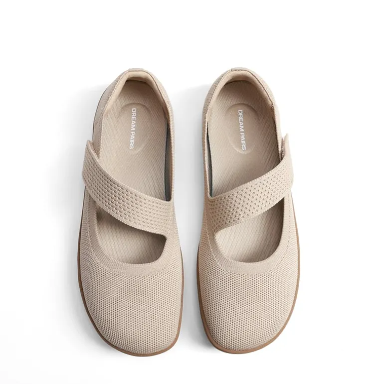 Ascenelle Women’s Wide-Sole Mary Jane Flats Knit Edition