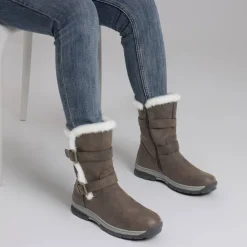 Black Leather Mid Calf Snow Boots