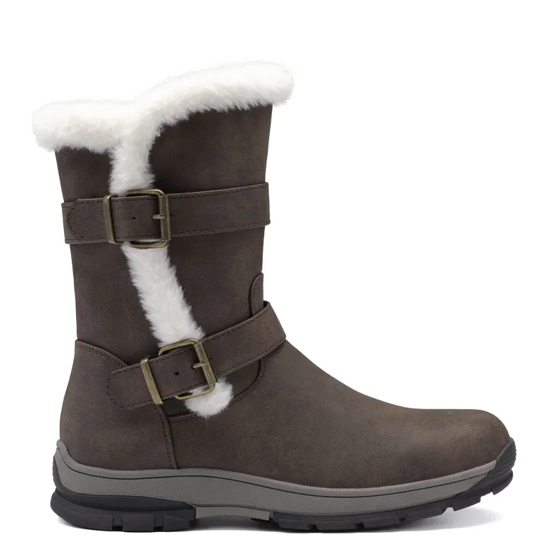 Black Leather Mid Calf Snow Boots