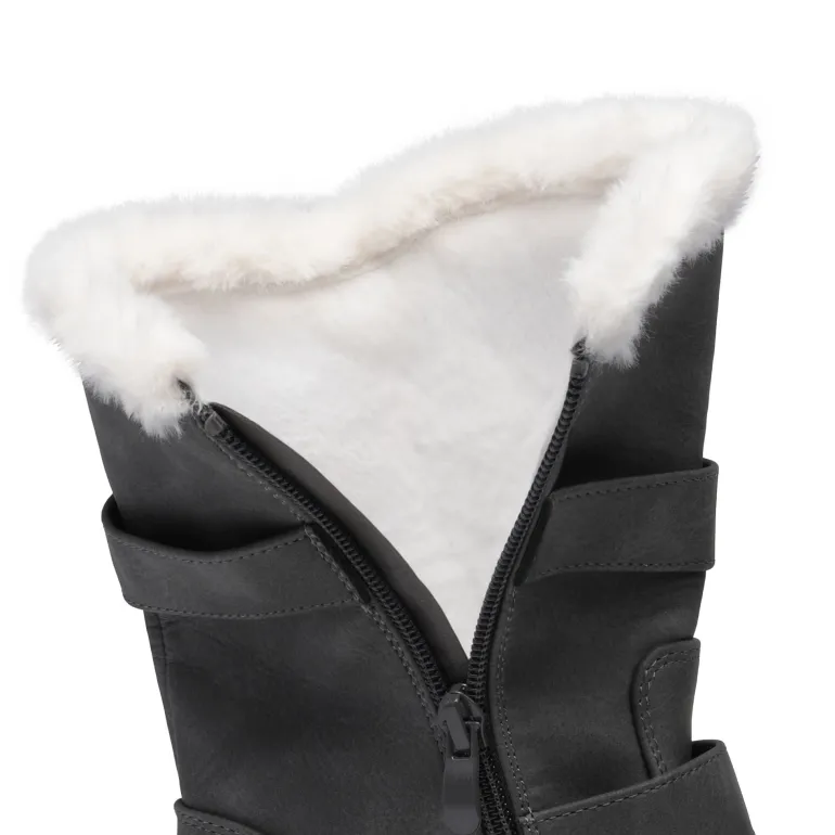 Black Leather Mid Calf Snow Boots