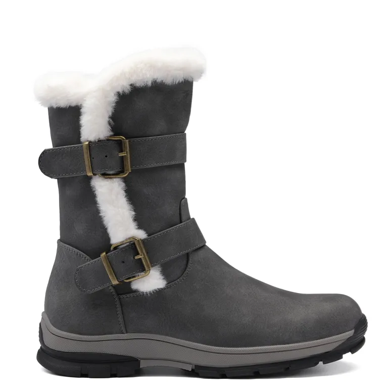 Black Leather Mid Calf Snow Boots