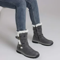 Black Leather Mid Calf Snow Boots