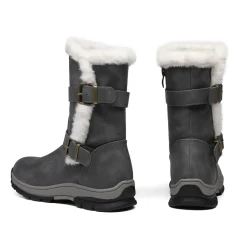 Black Leather Mid Calf Snow Boots