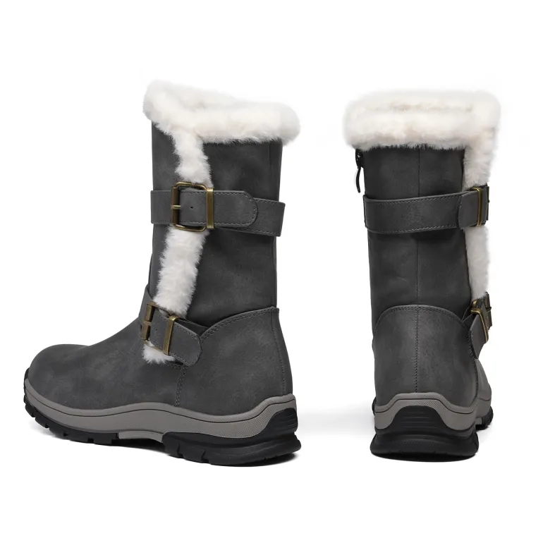 Black Leather Mid Calf Snow Boots