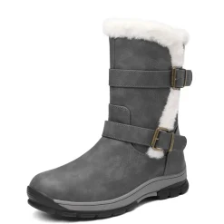 Black Leather Mid Calf Snow Boots