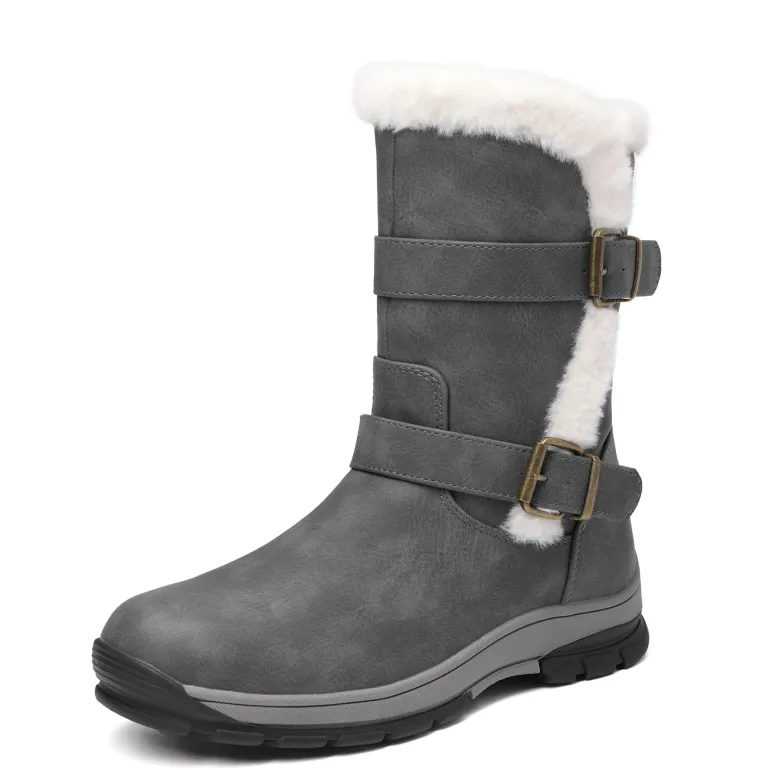 Black Leather Mid Calf Snow Boots