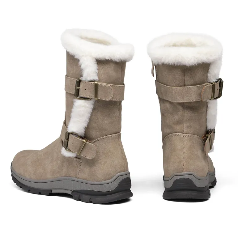 Black Leather Mid Calf Snow Boots
