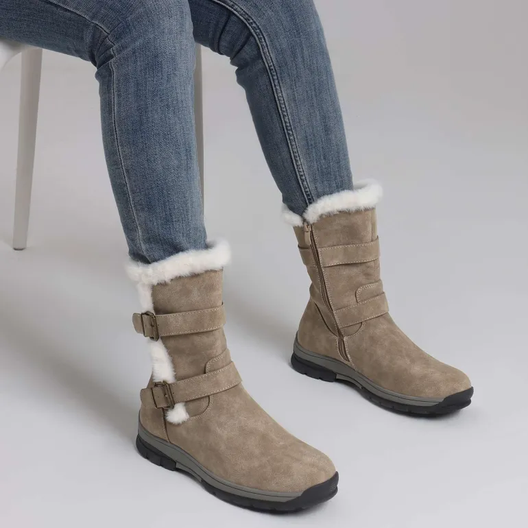 Black Leather Mid Calf Snow Boots