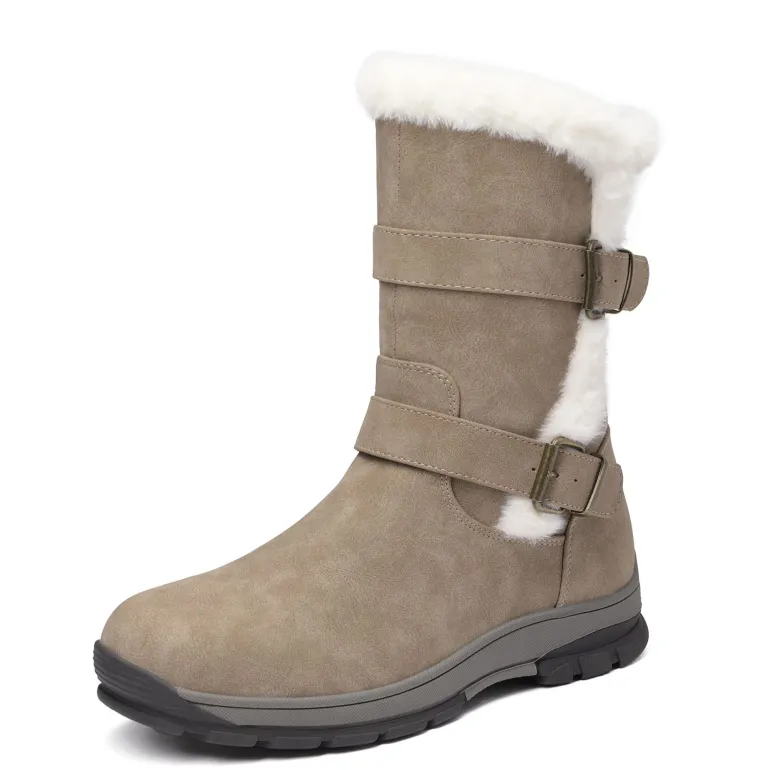 Black Leather Mid Calf Snow Boots