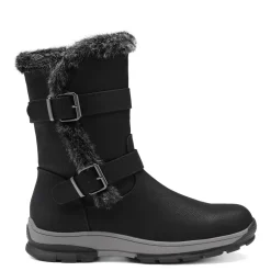 Black Leather Mid Calf Snow Boots
