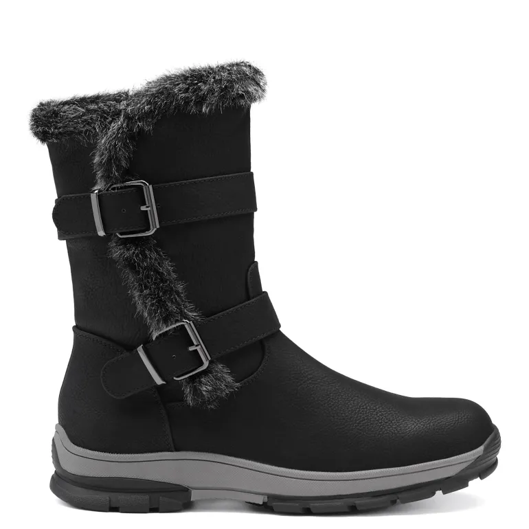 Black Leather Mid Calf Snow Boots