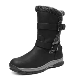 Black Leather Mid Calf Snow Boots