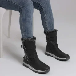 Black Leather Mid Calf Snow Boots