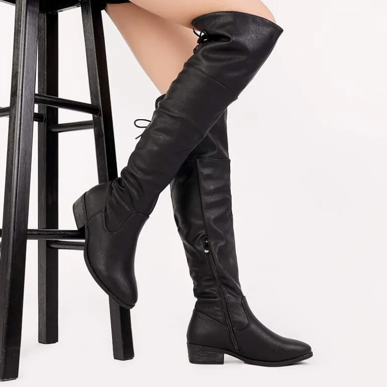 Block Heel Over The Knee High Boots