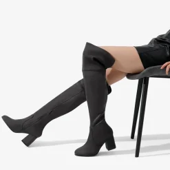 Block Heel Suede Over The Knee Boots
