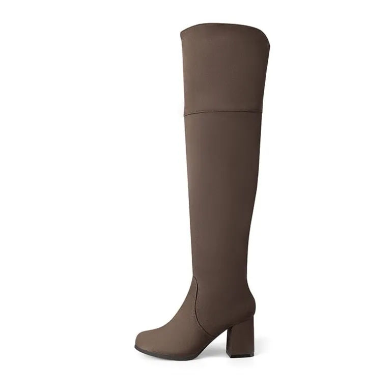 Block Heel Suede Over The Knee Boots