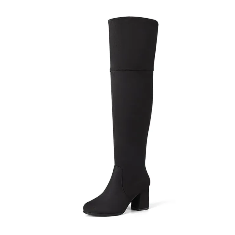 Block Heel Suede Over The Knee Boots