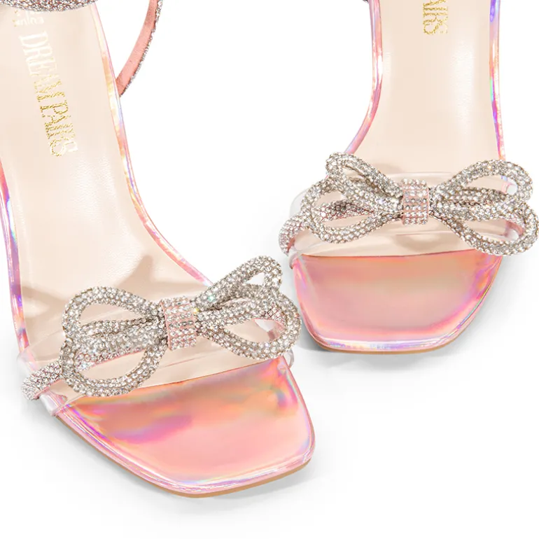 Bowknots Square Toe Rhinestone Heels