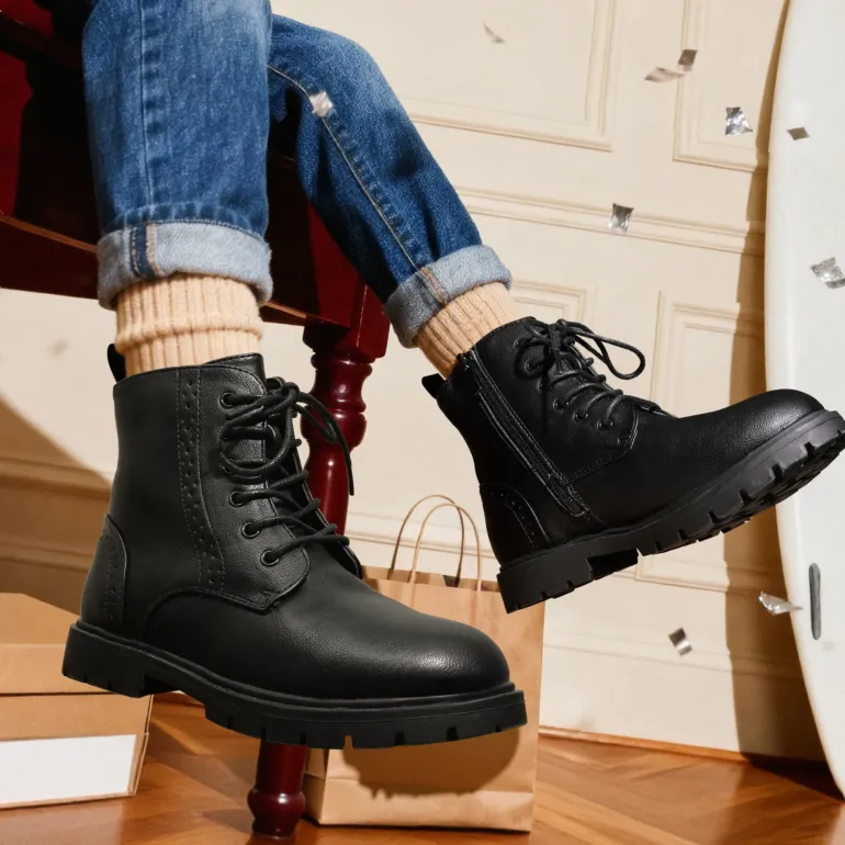 Boys Girls Combat Ankle Boots