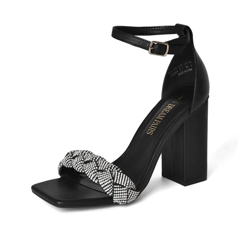 Braided Ankle Strap Block Heel Sandals