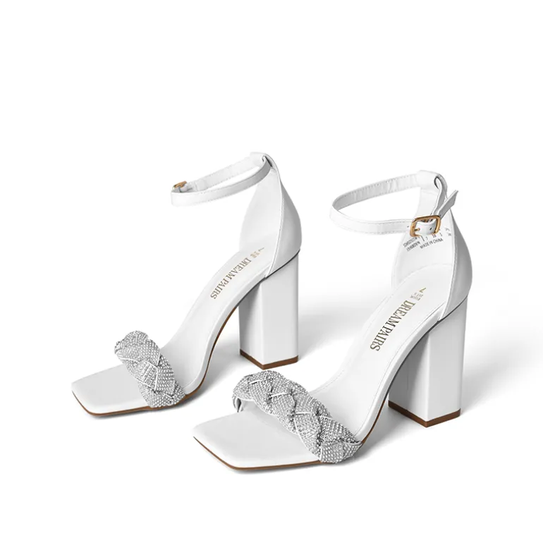 Braided Ankle Strap Block Heel Sandals