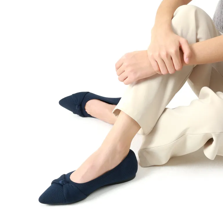 Breathable Bowknot Pointed Toe Knit Flats