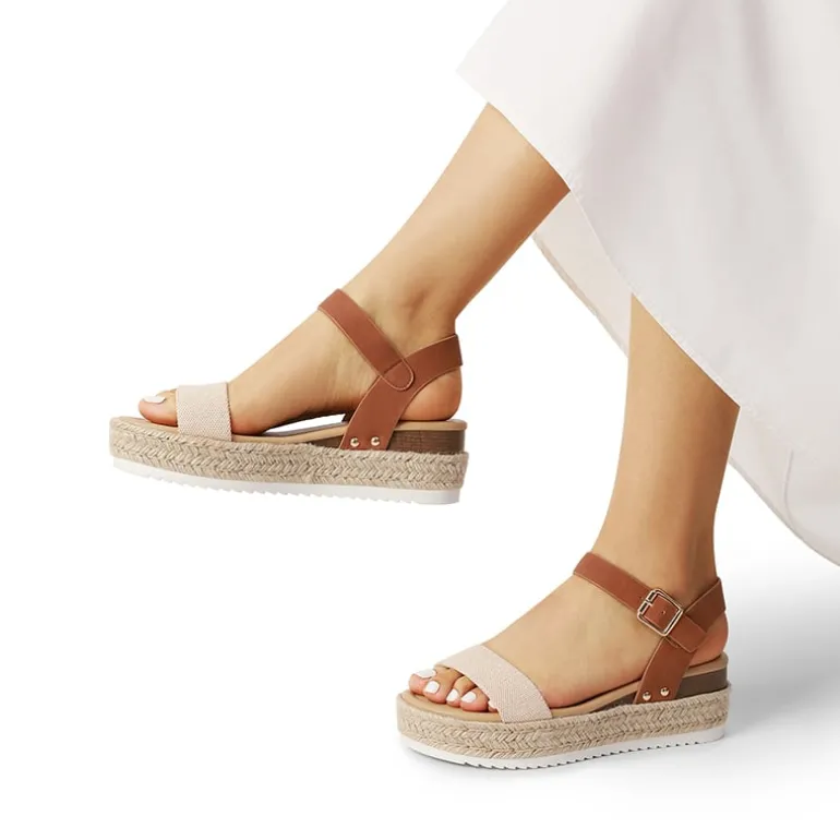 Buckle Jute Wedge Heel Sandals