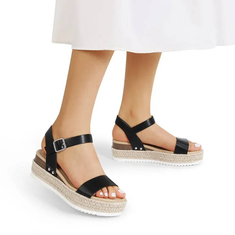 Buckle Jute Wedge Heel Sandals
