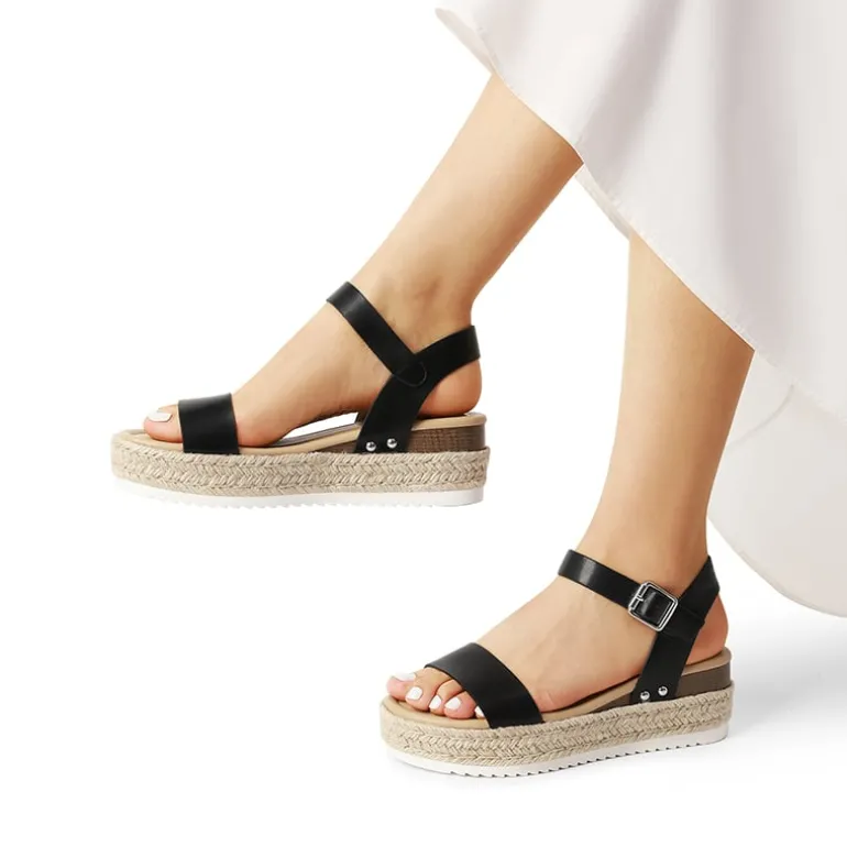 Buckle Jute Wedge Heel Sandals