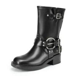 Buckles Motorcycle Mid-Calf Boots