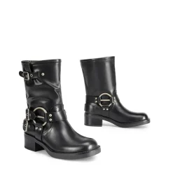 Buckles Motorcycle Mid-Calf Boots