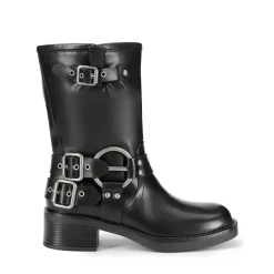 Buckles Motorcycle Mid-Calf Boots
