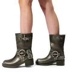Buckles Motorcycle Mid-Calf Boots