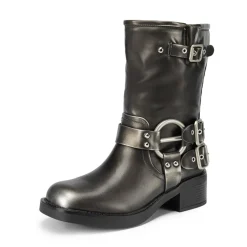 Buckles Motorcycle Mid-Calf Boots