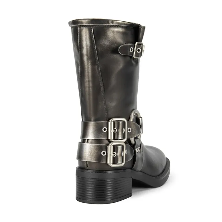 Buckles Motorcycle Mid-Calf Boots