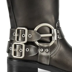 Buckles Motorcycle Mid-Calf Boots