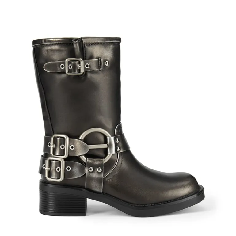 Buckles Motorcycle Mid-Calf Boots