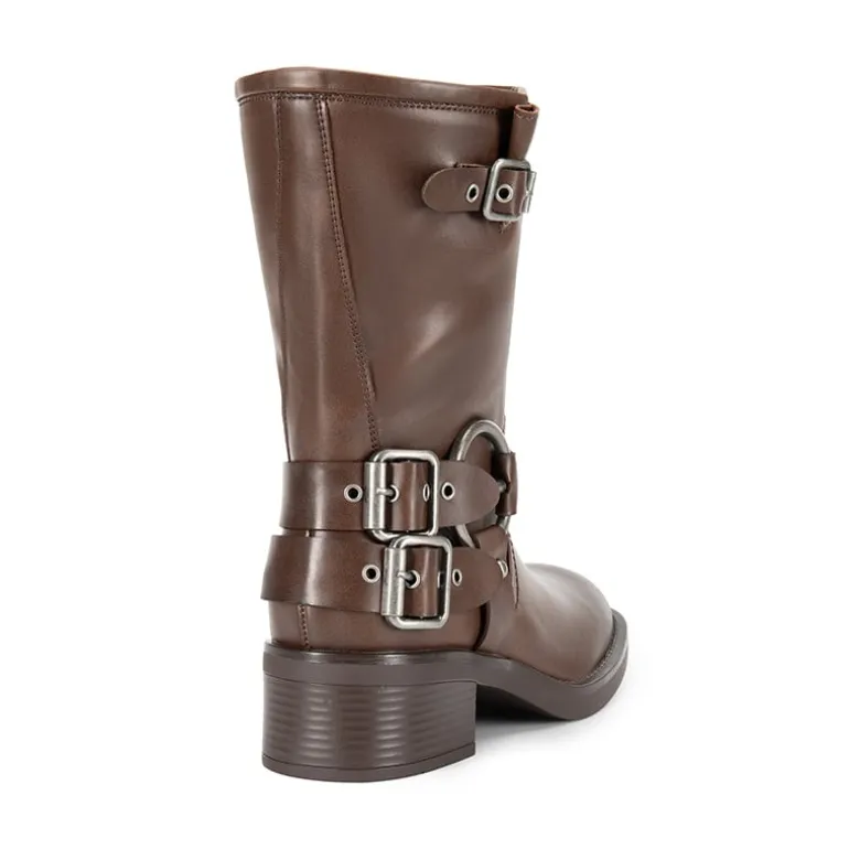 Buckles Motorcycle Mid-Calf Boots
