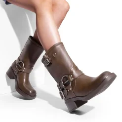 Buckles Motorcycle Mid-Calf Boots