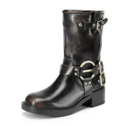 Buckles Motorcycle Mid-Calf Boots