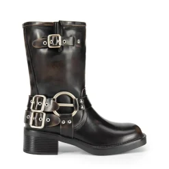 Buckles Motorcycle Mid-Calf Boots