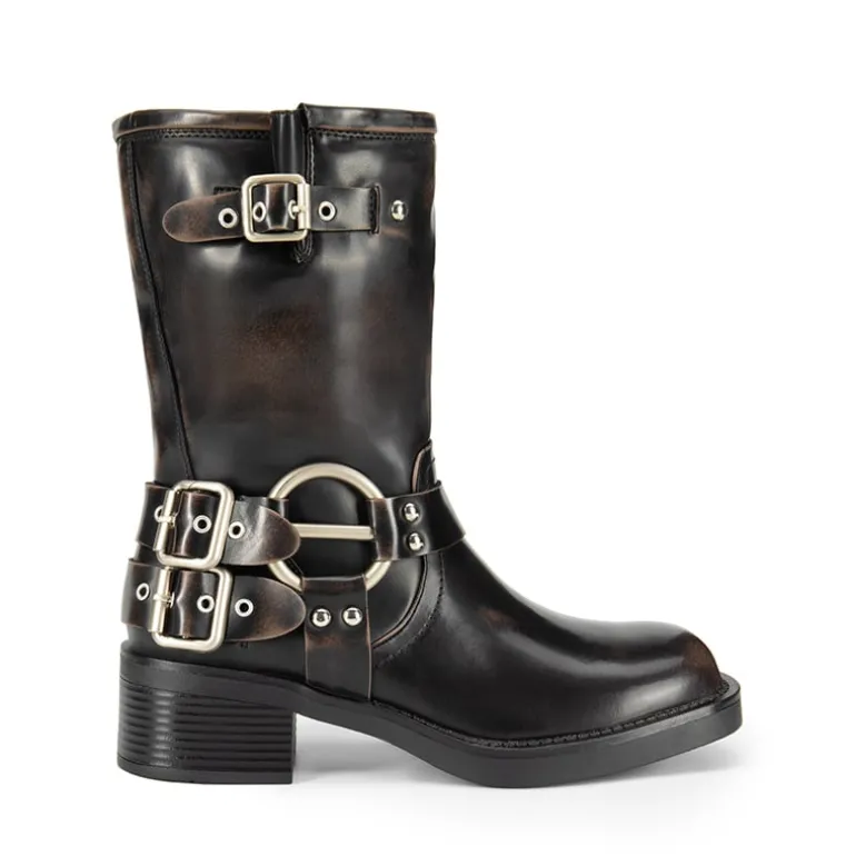 Buckles Motorcycle Mid-Calf Boots