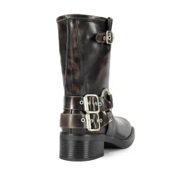 Buckles Motorcycle Mid-Calf Boots
